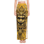 Gold Samurai Mask Print High Slit Maxi Skirt