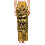 Gold Samurai Mask Print High Slit Maxi Skirt