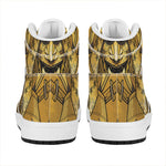 Gold Samurai Mask Print High Top Leather Sneakers