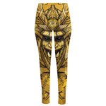 Gold Samurai Mask Print High-Waisted Pocket Leggings