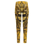 Gold Samurai Mask Print High-Waisted Pocket Leggings
