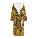Gold Samurai Mask Print Hooded Bathrobe