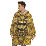 Gold Samurai Mask Print Hoodie Blanket