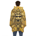 Gold Samurai Mask Print Hoodie Blanket
