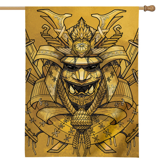 Gold Samurai Mask Print House Flag