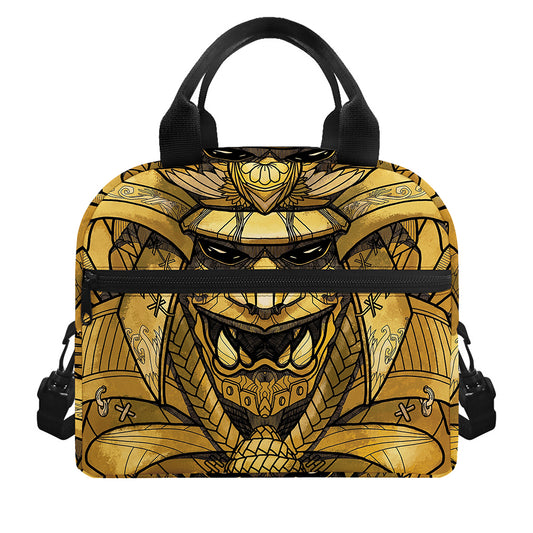 Gold Samurai Mask Print Insulated Lunch Bag