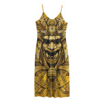 Gold Samurai Mask Print Jersey Midi Cami Dress
