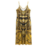 Gold Samurai Mask Print Jersey Midi Cami Dress