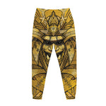 Gold Samurai Mask Print Jogger Pants