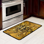 Gold Samurai Mask Print Kitchen Mat