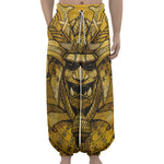 Gold Samurai Mask Print Lantern Pants