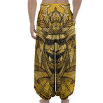 Gold Samurai Mask Print Lantern Pants