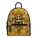 Gold Samurai Mask Print Leather Backpack