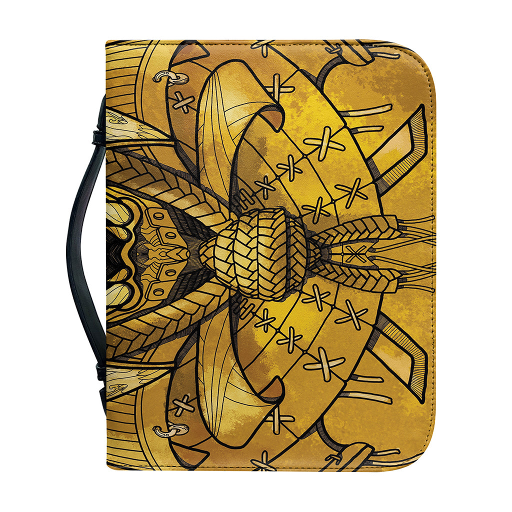 Gold Samurai Mask Print Leather Bible Cover