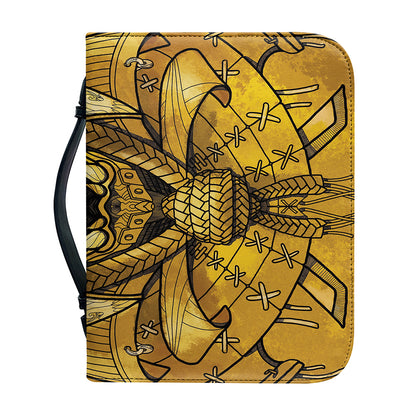 Gold Samurai Mask Print Leather Bible Cover