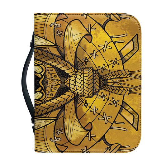 Gold Samurai Mask Print Leather Bible Cover