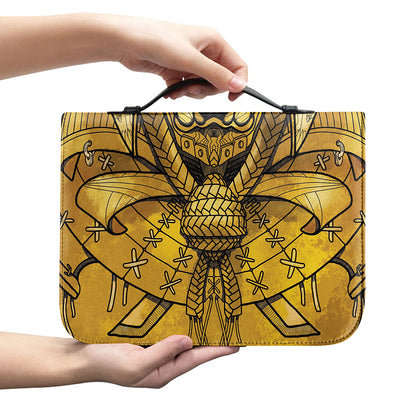 Gold Samurai Mask Print Leather Bible Cover