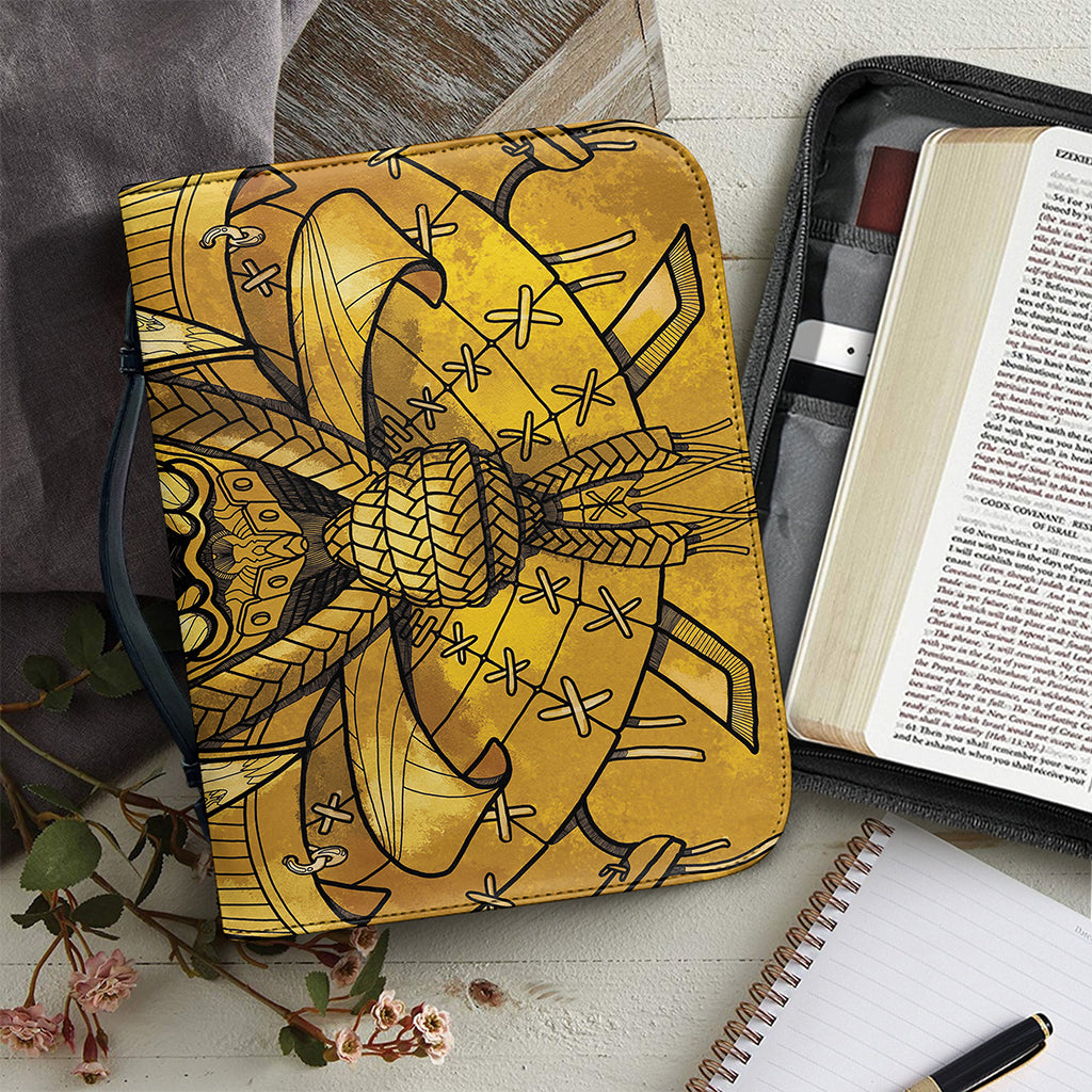 Gold Samurai Mask Print Leather Bible Cover