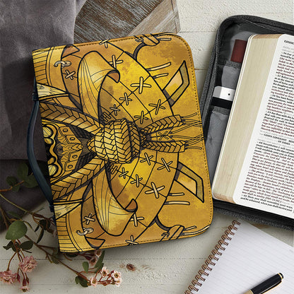Gold Samurai Mask Print Leather Bible Cover