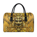 Gold Samurai Mask Print Leather Duffel Bag