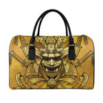Gold Samurai Mask Print Leather Duffle Bag