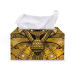 Gold Samurai Mask Print Leather Tissue Box Cover
