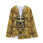 Gold Samurai Mask Print Long Sleeve Short Coat