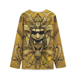 Gold Samurai Mask Print Long Sleeve Short Coat