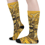 Gold Samurai Mask Print Long Socks