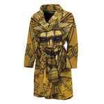 Gold Samurai Mask Print Men's Bathrobe