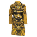 Gold Samurai Mask Print Men's Bathrobe