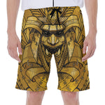 Gold Samurai Mask Print Men's Beach Shorts