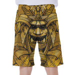 Gold Samurai Mask Print Men's Beach Shorts