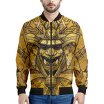 Gold Samurai Mask Print Men's Bomber Jacket