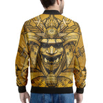 Gold Samurai Mask Print Men's Bomber Jacket