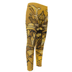 Gold Samurai Mask Print Men's Compression Pants