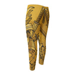 Gold Samurai Mask Print Men's Compression Pants