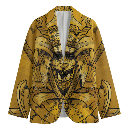 Gold Samurai Mask Print Men's Cotton Blazer