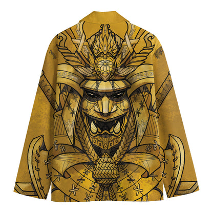 Gold Samurai Mask Print Men's Cotton Blazer