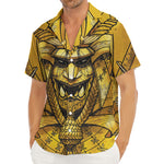 Gold Samurai Mask Print Men's Deep V-Neck Shirt