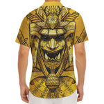 Gold Samurai Mask Print Men's Deep V-Neck Shirt