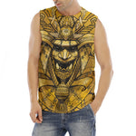 Gold Samurai Mask Print Men's Fitness Tank Top