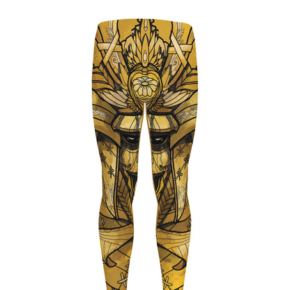 Gold Samurai Mask Print Men's leggings
