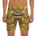Gold Samurai Mask Print Men's Long Boxer Briefs