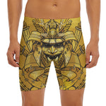 Gold Samurai Mask Print Men's Long Boxer Briefs