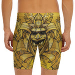 Gold Samurai Mask Print Men's Long Boxer Briefs