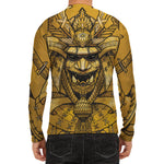 Gold Samurai Mask Print Men's Long Sleeve Rash Guard