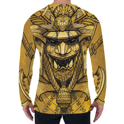 Gold Samurai Mask Print Men's Long Sleeve T-Shirt