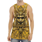 Gold Samurai Mask Print Men's Muscle Tank Top