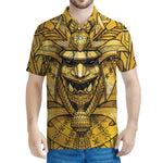 Gold Samurai Mask Print Men's Polo Shirt